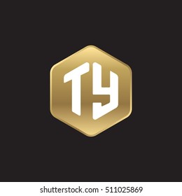 Initial letters TY rounded hexagon shape gold modern logo