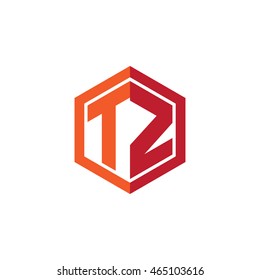 Initial letters TZ hexagon shape logo red orange