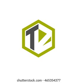 Initial letters TZ negative space hexagon shape logo green black gray