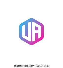 Initial letters UA rounded hexagon shape blue pink purple simple modern logo