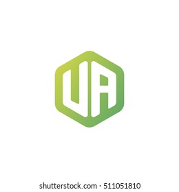 Initial letters UA rounded hexagon shape green simple modern logo