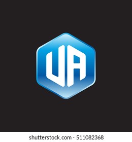 Initial letters UA rounded hexagon shape blue modern logo