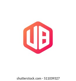 Initial letters UB rounded hexagon shape red orange simple modern logo