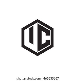 Initial letters UC negative space hexagon shape monogram logo