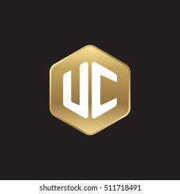 Initial letters UC rounded hexagon shape gold modern logo