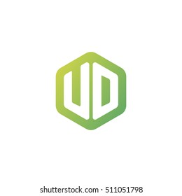 Initial letters UD rounded hexagon shape green simple modern logo