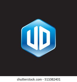 Initial letters UD rounded hexagon shape blue modern logo