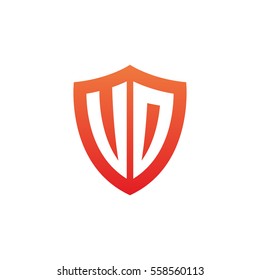 Initial letters UD, VD, UO, VO, shield shape red simple logo