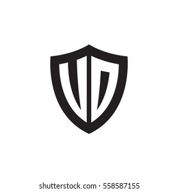 Initial letters UD, VD, UO, VO, shield shape black monogram logo