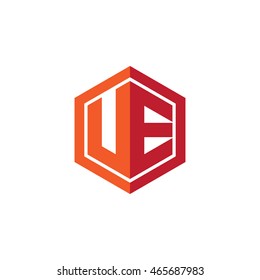 Initial letters UE hexagon shape logo red orange