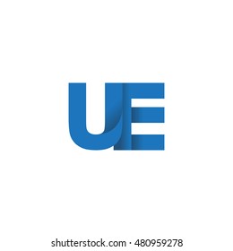 Initial letters UE overlapping fold logo blue