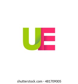 Initial letters UE overlapping fold logo green magenta