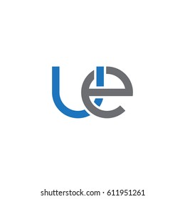 Initial letters ue, round overlapping chain shape lowercase logo modern design blue gray