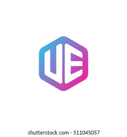 Initial letters UE rounded hexagon shape blue pink purple simple modern logo