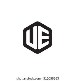 Initial letters UE rounded hexagon shape monogram black simple modern logo