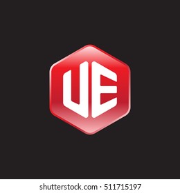 Initial letters UE rounded hexagon shape red modern logo