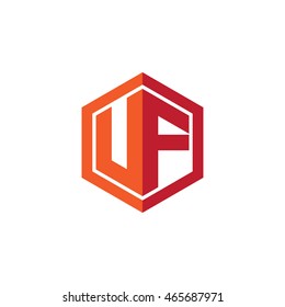 Initial letters UF hexagon shape logo red orange