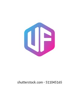 Initial letters UF rounded hexagon shape blue pink purple simple modern logo