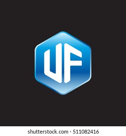 Initial letters UF rounded hexagon shape blue modern logo
