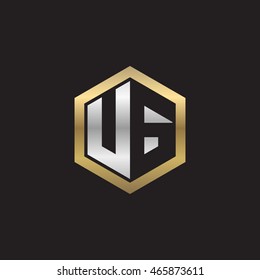 Initial letters UG negative space hexagon shape logo silver gold