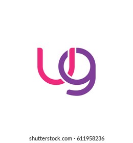 Initial letters ug, round overlapping chain shape lowercase logo modern design pink purple
