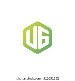 Initial letters UG rounded hexagon shape green simple modern logo