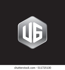 Initial letters UG rounded hexagon shape silver modern logo