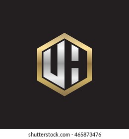 Initial letters UH negative space hexagon shape logo silver gold