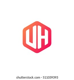 Initial letters UH rounded hexagon shape red orange simple modern logo