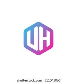 Initial letters UH rounded hexagon shape blue pink purple simple modern logo