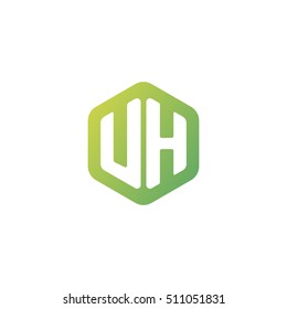 Initial letters UH rounded hexagon shape green simple modern logo