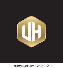 Initial letters UH rounded hexagon shape gold modern logo