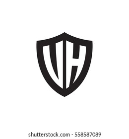 Initial letters UH, VH, shield shape black monogram logo