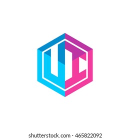 Initial letters UI hexagon box shape logo blue pink purple