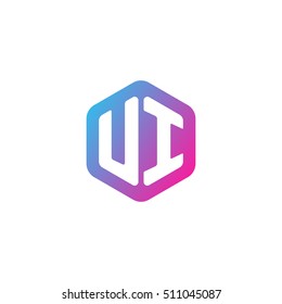 Initial letters UI rounded hexagon shape blue pink purple simple modern logo
