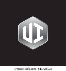 Initial letters UI rounded hexagon shape silver modern logo