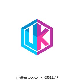 Initial letters UK hexagon box shape logo blue pink purple