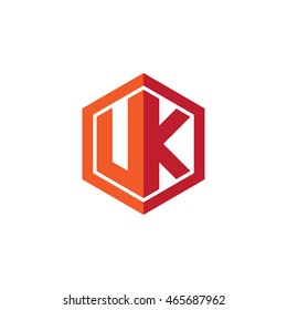 Initial letters UK hexagon shape logo red orange