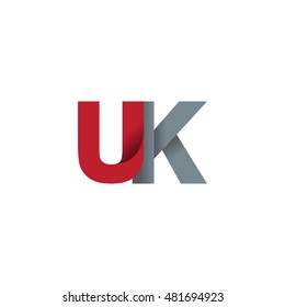 Initial letters UK overlapping fold logo red gray