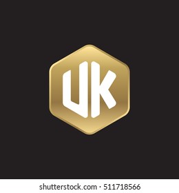 Initial letters UK rounded hexagon shape gold modern logo