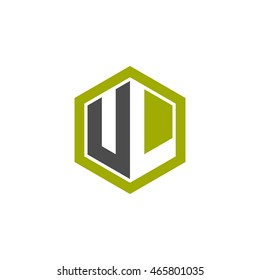 Initial letters UL negative space hexagon shape logo green black gray