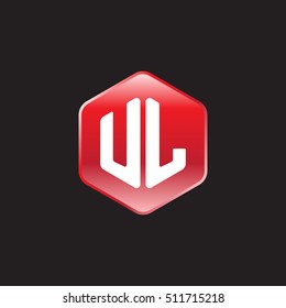 Initial letters UL rounded hexagon shape red modern logo