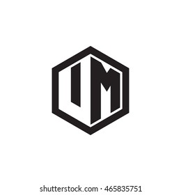 Initial letters UM negative space hexagon shape monogram logo