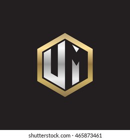 Initial letters UM negative space hexagon shape logo silver gold