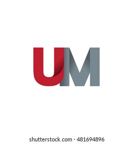 Initial letters UM overlapping fold logo red gray