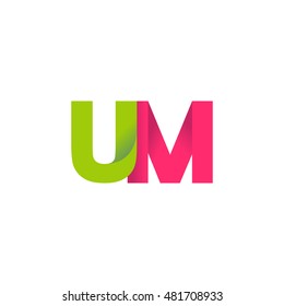 Initial letters UM overlapping fold logo green magenta