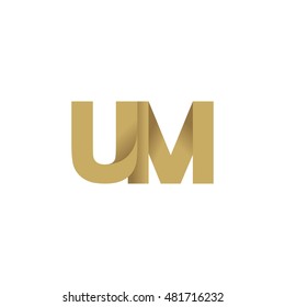 Initial letters UM overlapping fold logo brown gold