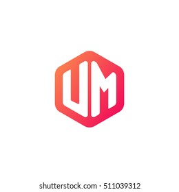 Initial letters UM rounded hexagon shape red orange simple modern logo