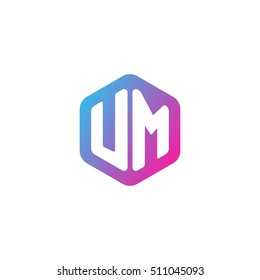 Initial letters UM rounded hexagon shape blue pink purple simple modern logo