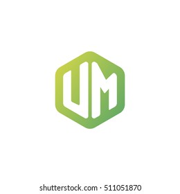Initial letters UM rounded hexagon shape green simple modern logo